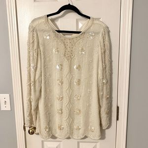 Vintage Jack Bryan Sequin Beaded Blouse White
